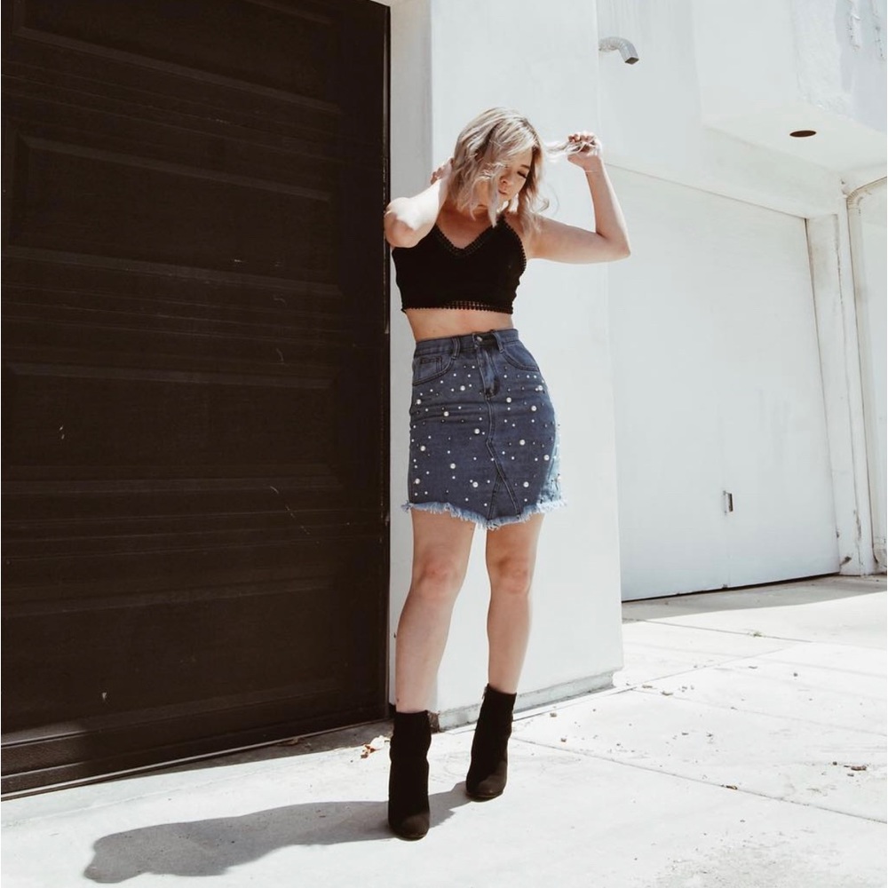 Studded denim skirt